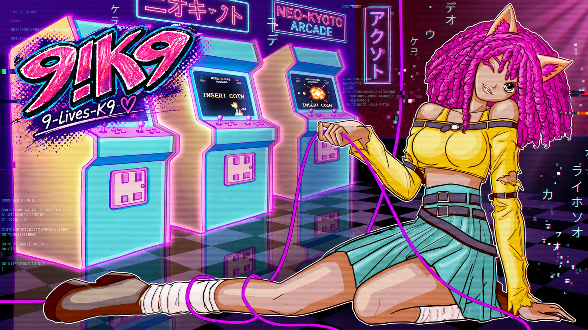 9!K9 — 9-Lives-K9: the pink-haired fox mascot in the Neo-Kyoto Arcade